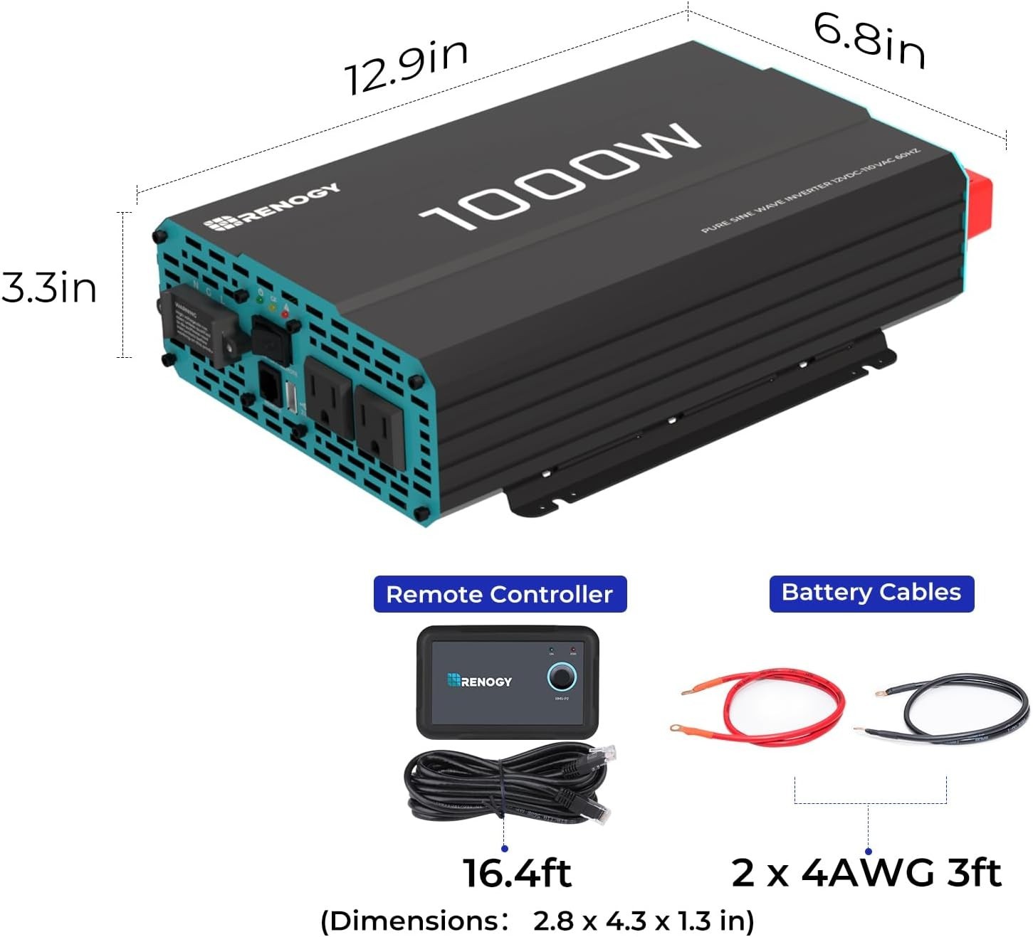 Portable 1000W Off-Grid Inverter – 12V to 120V AC Power with Safety Features
