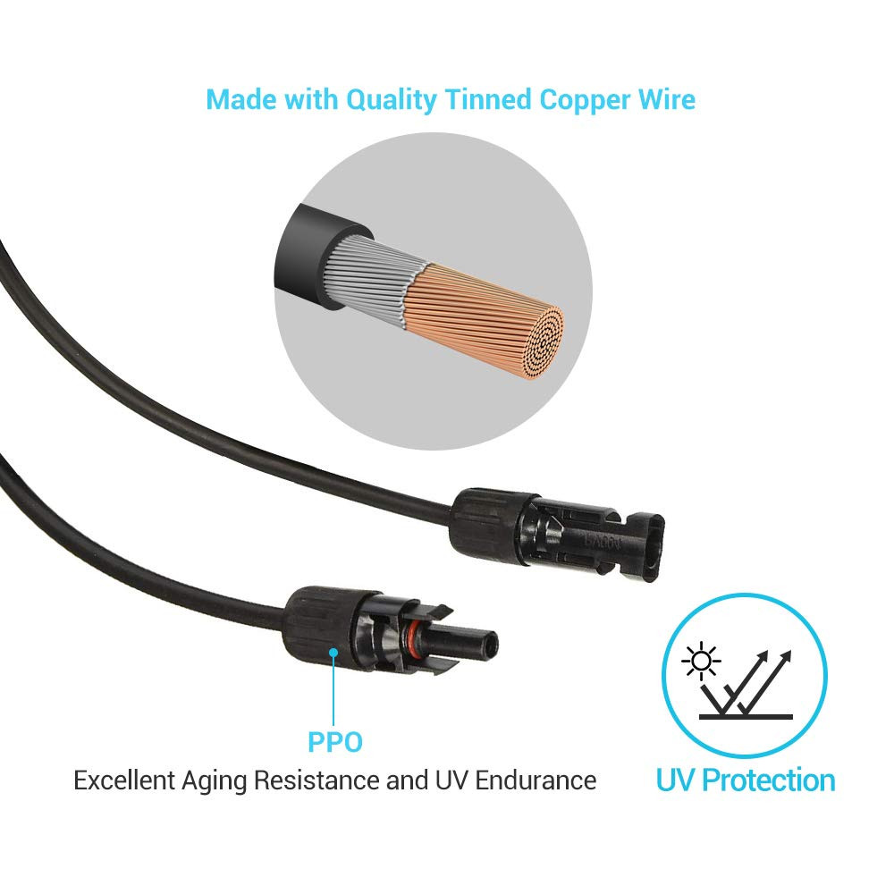 Renogy 15Ft 10AWG Solar Extension Cable with Female and Male Connectors, 1 Piece