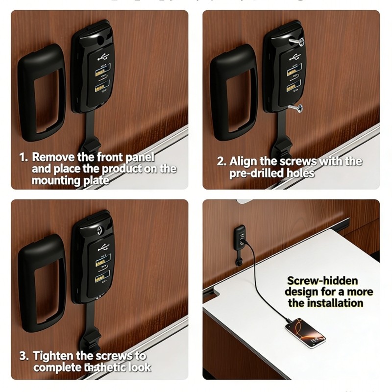 12V 24V Vehicle Chargers 3 Port RVs USB Outlet Panel QC3 0 USB And PD3 0 Type C