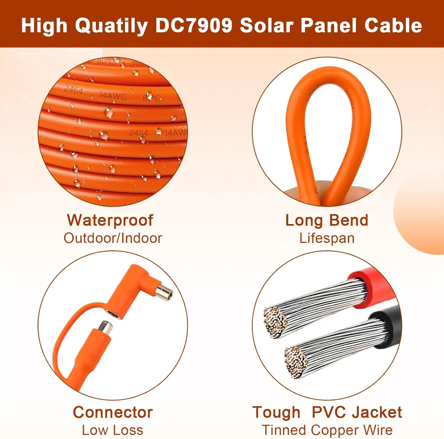 MOOKEERF 14AWG DC 8mm Extension Cable for Solar Panel 50FT,DC7909 Solar Panel Ca
