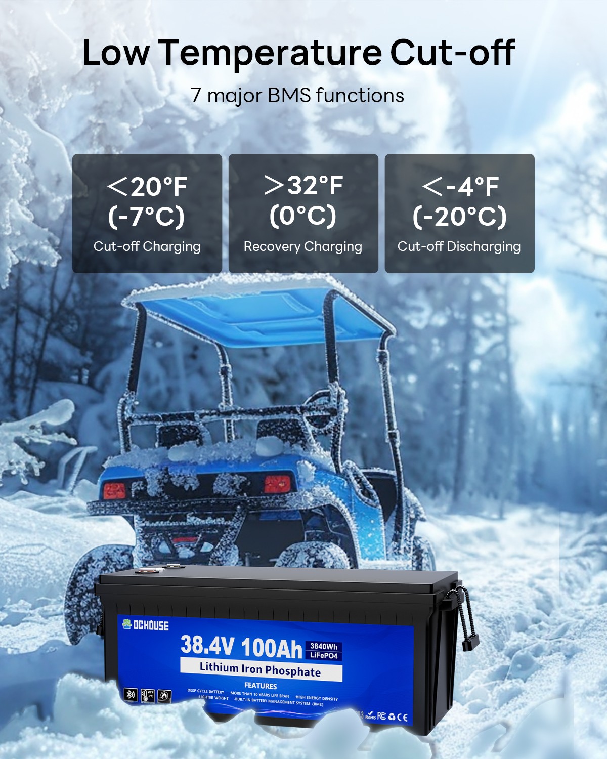 DC HOUSE 36V 100AH Lithium Golf Cart Battery with Switch Bluetooth Monitor Used