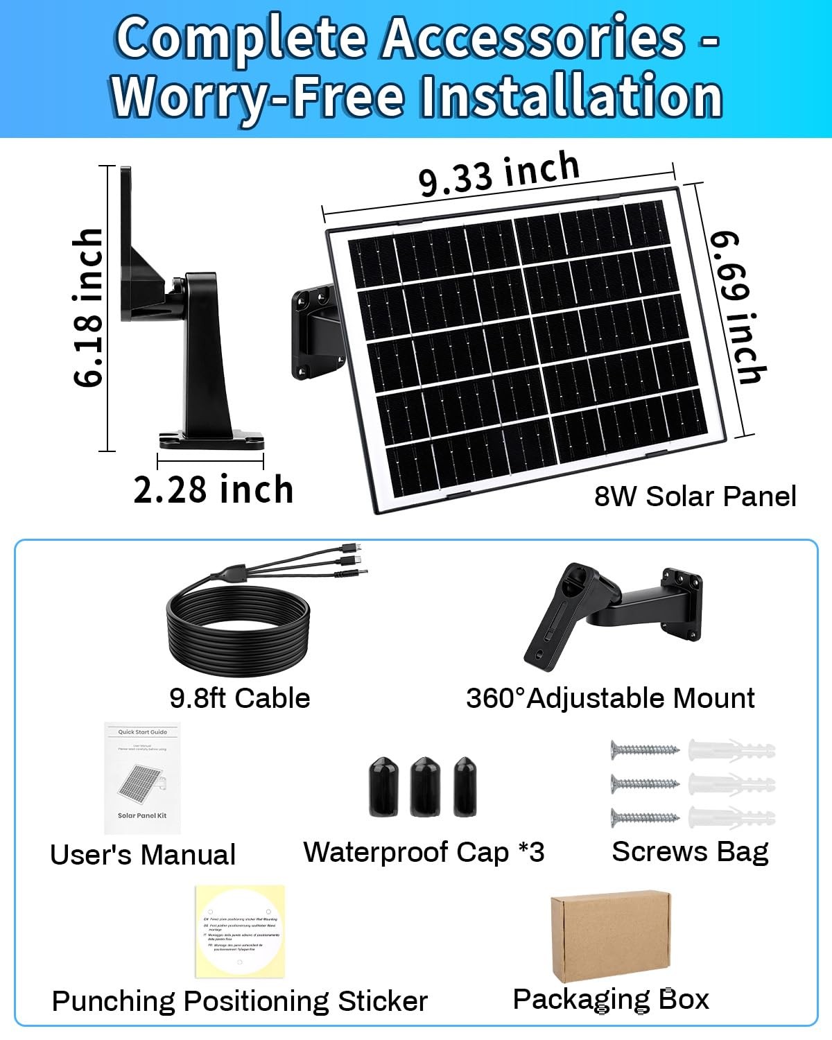 8W Solar Panel for Security Camera, Solar Panel Charger with 5V USBC/Micro/DC…
