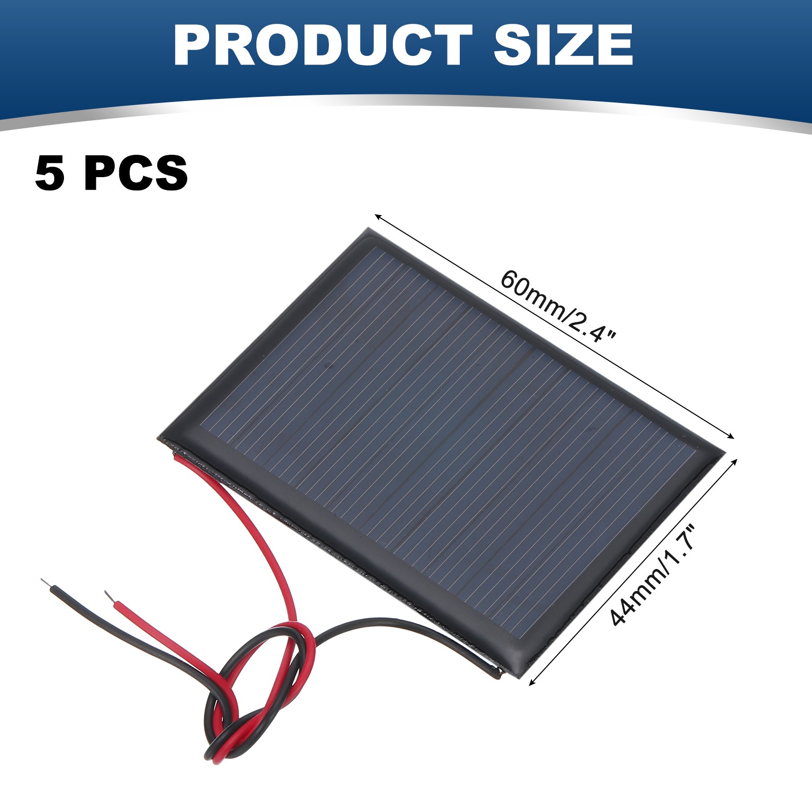5 Pcs 5V 0.25W 50mA Mini Solar Panels with 2 Cable 60mm x 44mm