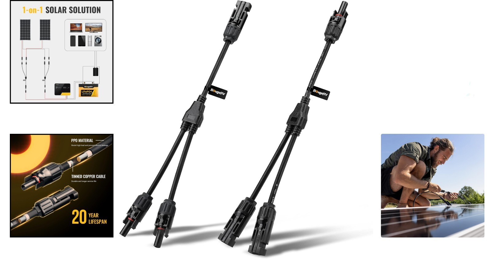 High-Quality Solar Connector Kit: Y Branch Parallel Adapter for 14-10AWG Cables