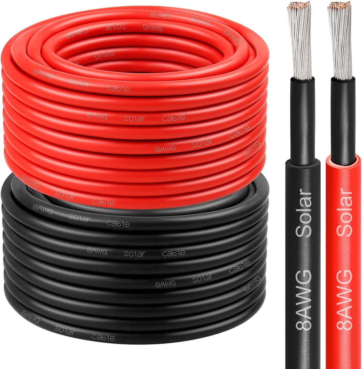 8 AWG Solar Cable 50FT Red and Black Tinned Copper Wire for RV Marine Outdoor