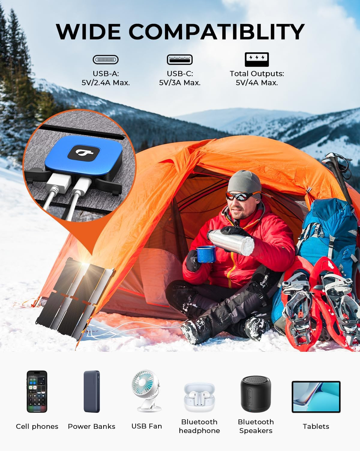 [Upgraded] Ultra-Light Portable 25W Solar Panel Charger with USB-A and USB-C Po