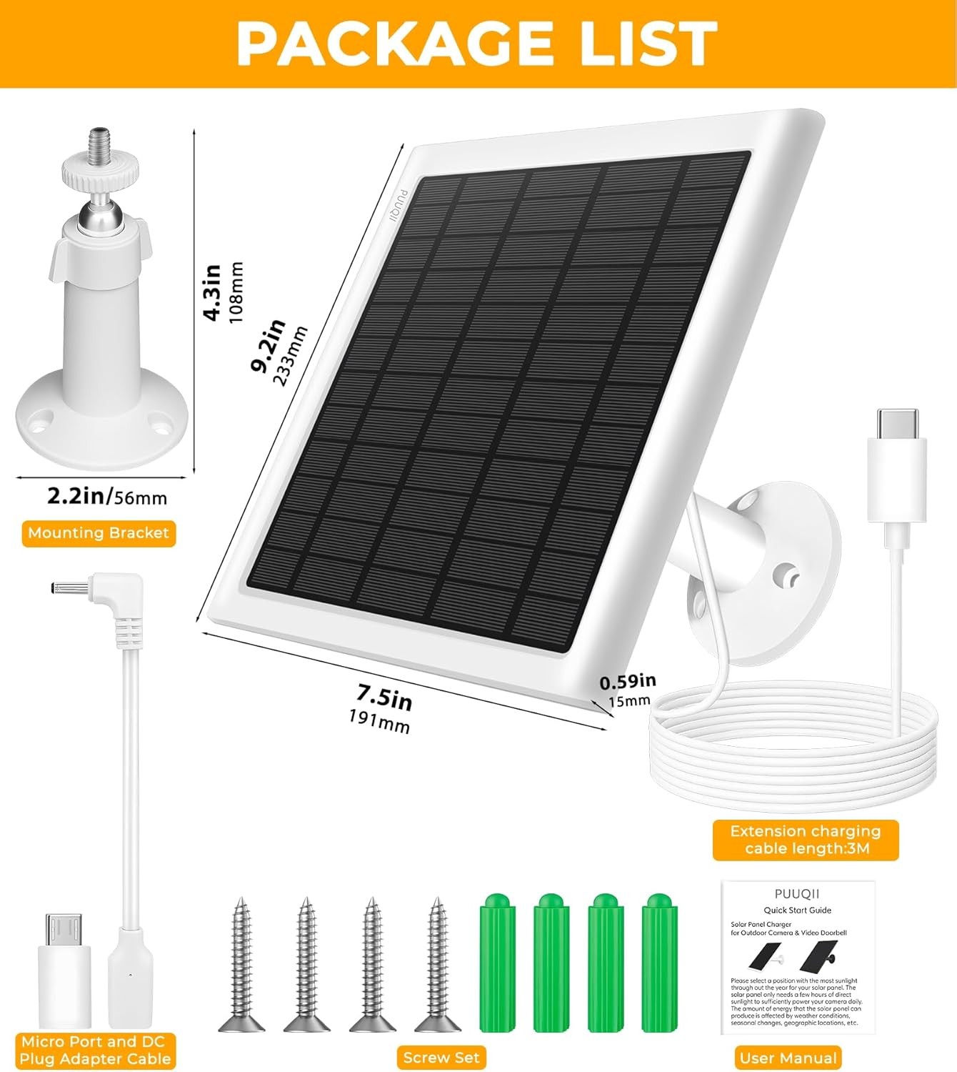 8W Solar Panel for Ring Camera, Solar Panel Charger Compatible with Ring Stick