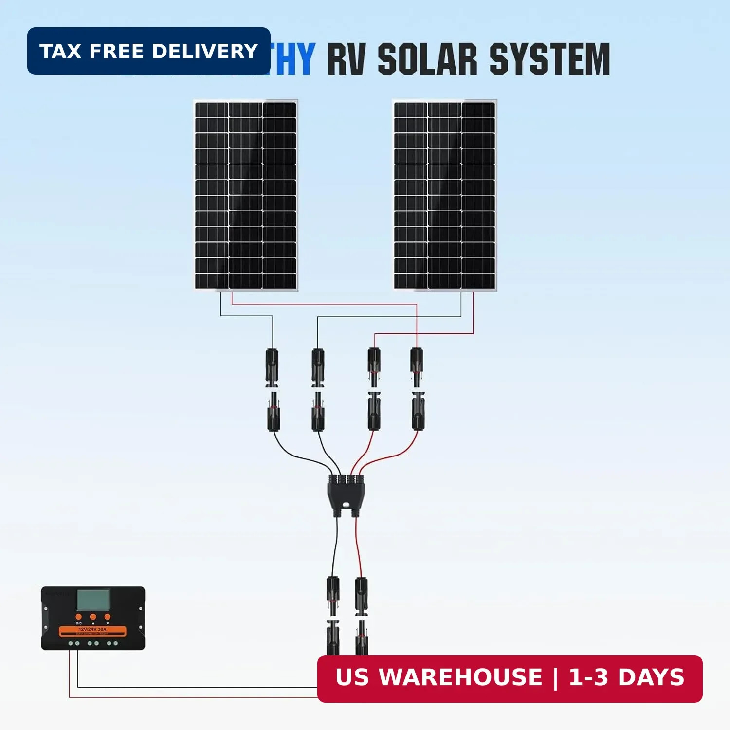 ECO-WORTHY Integrated Solar Connector 2-4 Y Branch Parallel PV Adapter Cable Wir