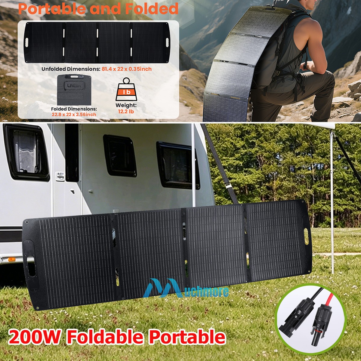 200W Foldable Solar Panel Portable Power Supply 23.5% Efficiency Outdoor Camping