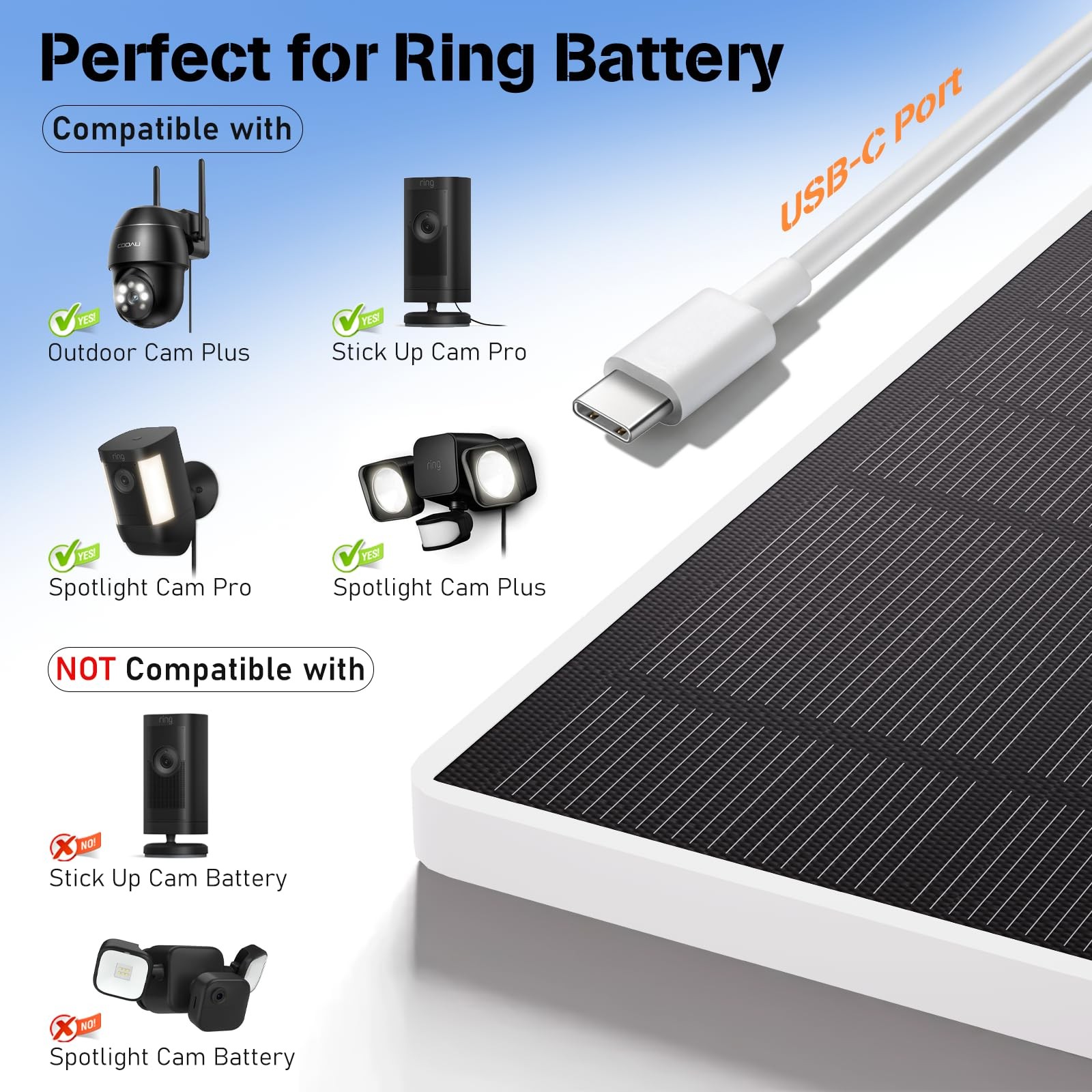 Solar Panel for Ring Camera, 5W Solar Charger Fast Charge, Telescopic Pole & …