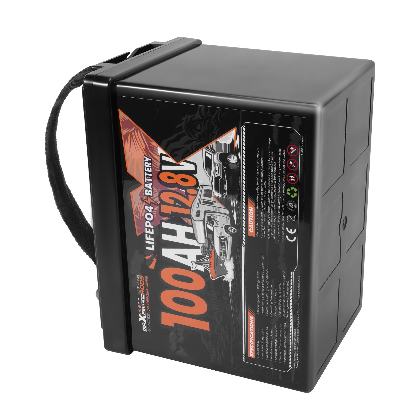 12V 100Ah Deep Cycle LiFePO4 Battery for Marine RV, 1280Wh, BMS Included