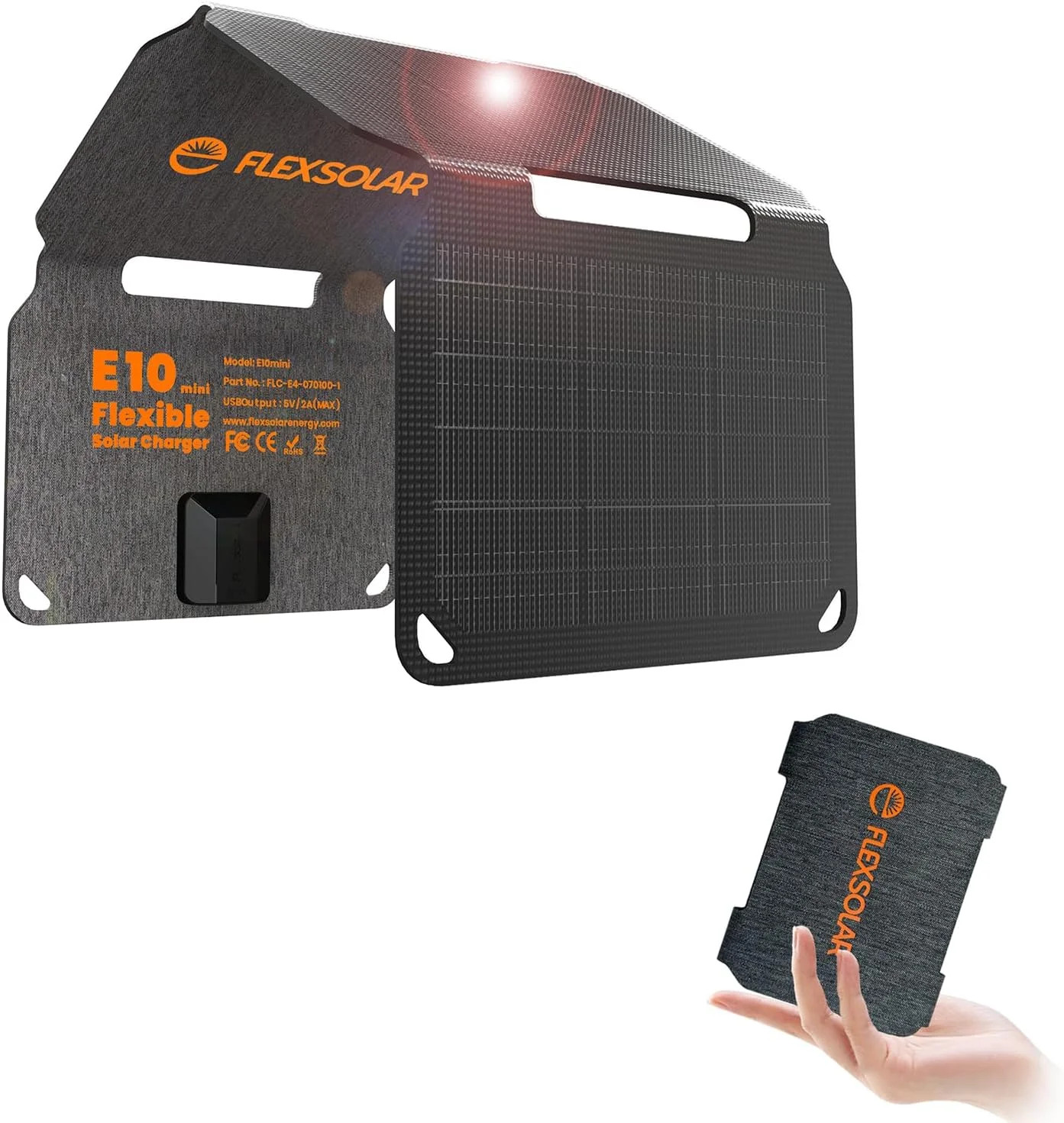 FlexSolar 10W Foldable Solar Chargers 5V USB Small Power Emergency Portable 4 Fo