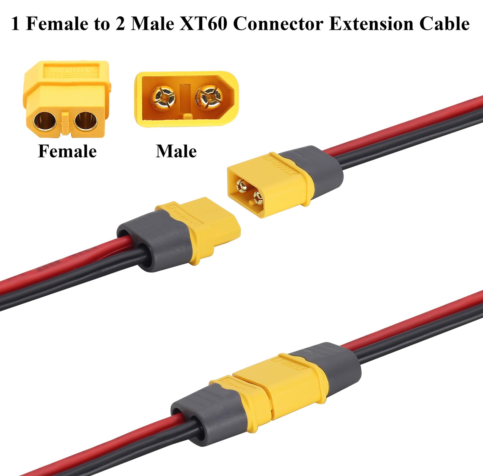 XT60 Y Splitter Cable, 1 Female to 2 Male Connector Adapter, 14AWG XT60 Exten…