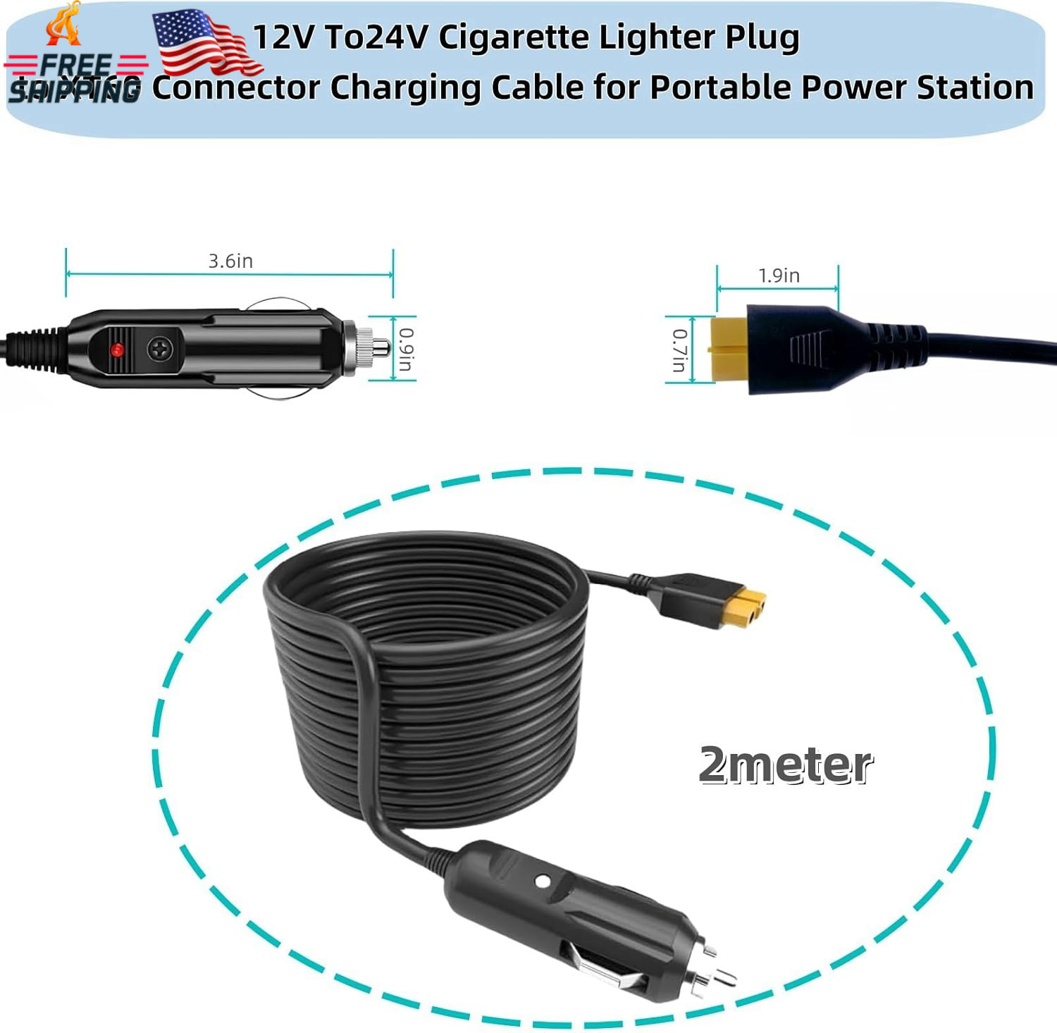 6.8FT Portable12V/24V Car Charger Suitable Compatible Ecoflow Delta/River, Bluet