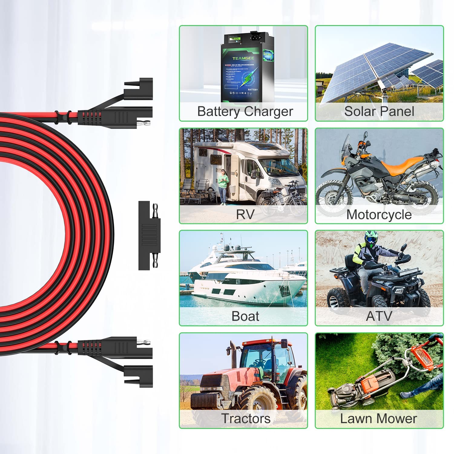 SAE 10FT 16AWG Battery Charger Extension Cord with Quick Disconnect Connector…