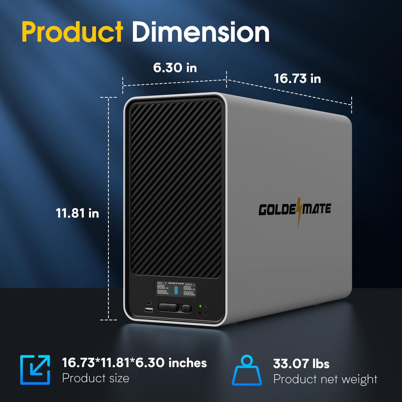 Goldenmate 1500VA 1200W Pure Sine Wave UPS Backup Power Supply LiFePO4 Battery