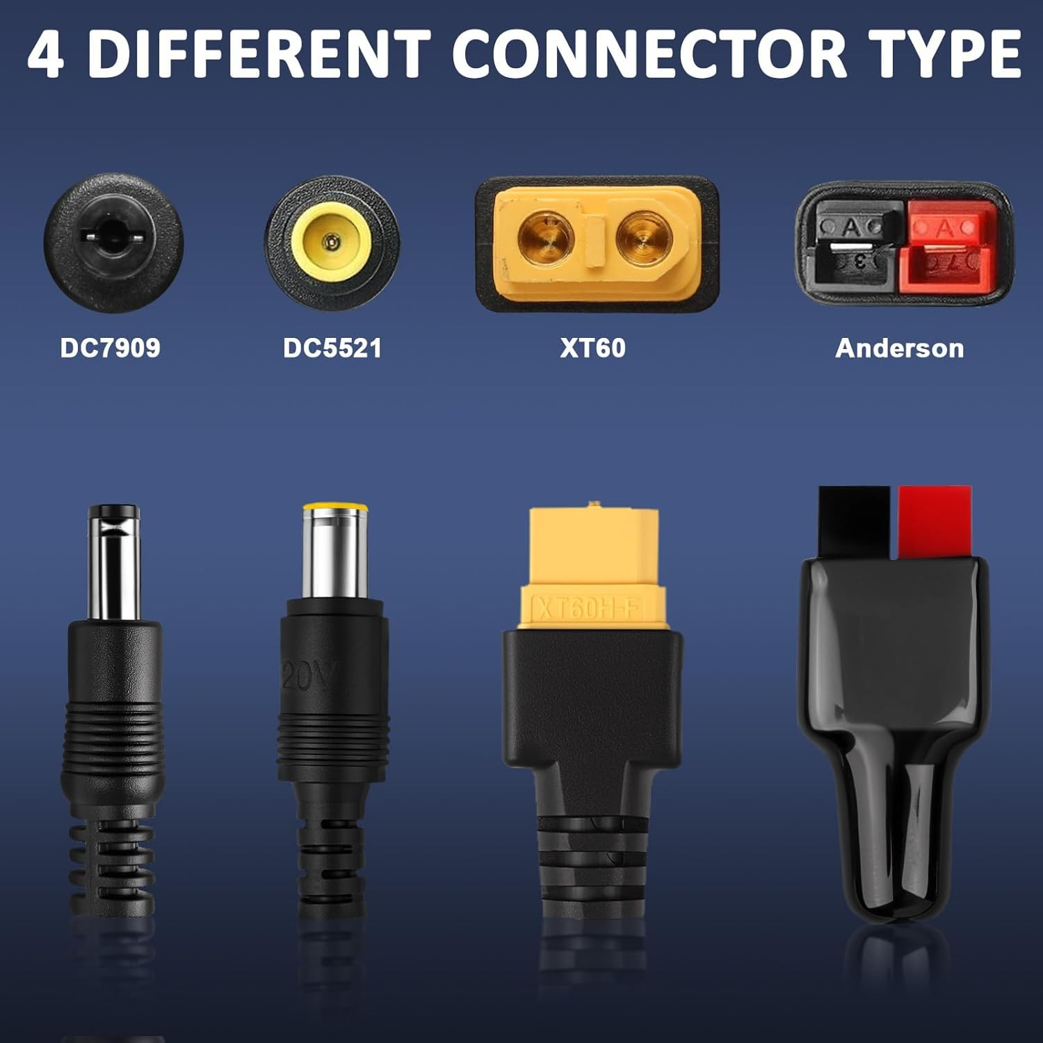 Solar Panel Extension Cable Kit, 4-In-1 Solar Connector with XT60/DC7909/DC5521,