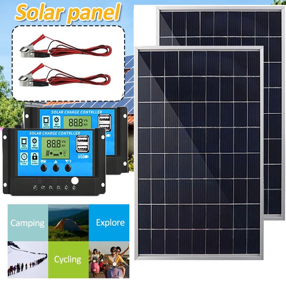 2Packs 100A Solar Panel Kit 12V Battery Charger with Controller Caravan Boat