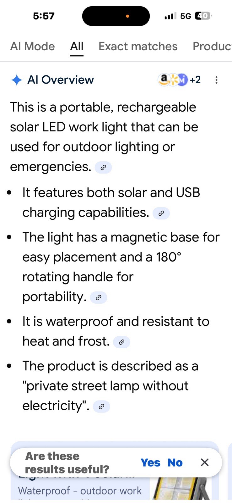 Magnetic Solar Street/Emergency Light Power Bank USB Charging 5 light modes New