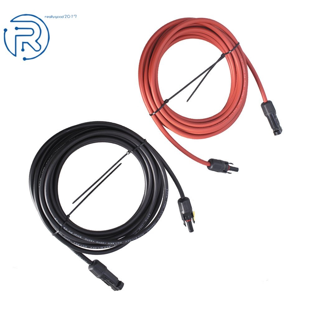1 Pair Black + Red Solar Panel Extension Cable Wire Connector 12/10 AWG