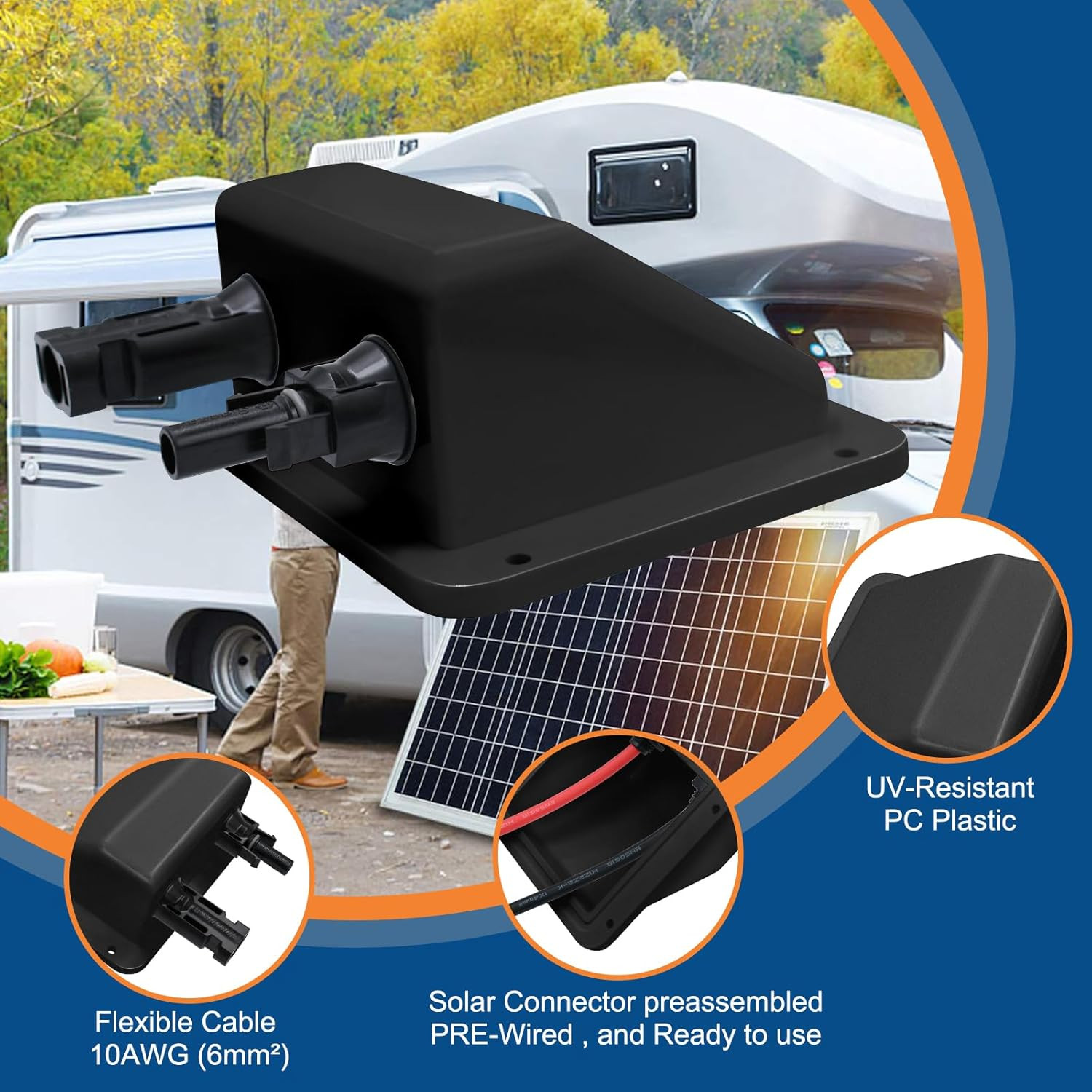 Solar Cable Entry Gland, 1FT 10AWG Soft Solar Extension Cable and Connector, UV
