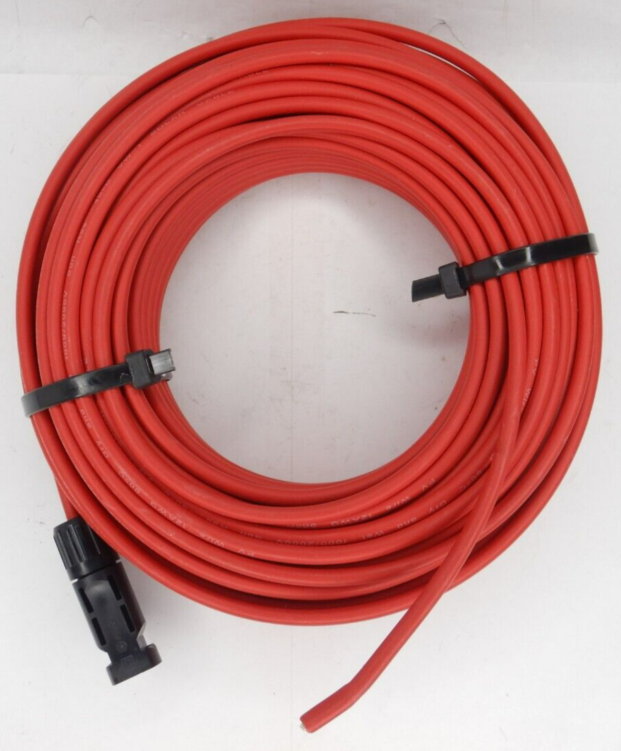 12AWG Solar Extension Cable 100ft Red Male to Female Solar Connector w/ Adapter