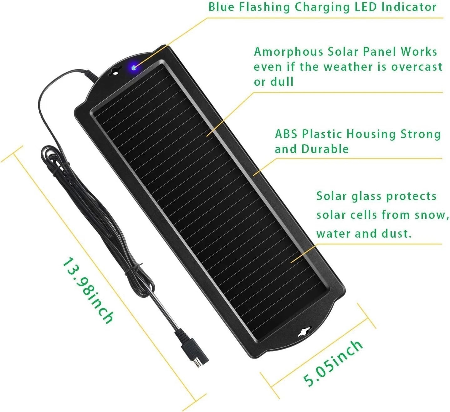 High Efficiency 12V Solar Trickle Charger for Automotive Vehicles