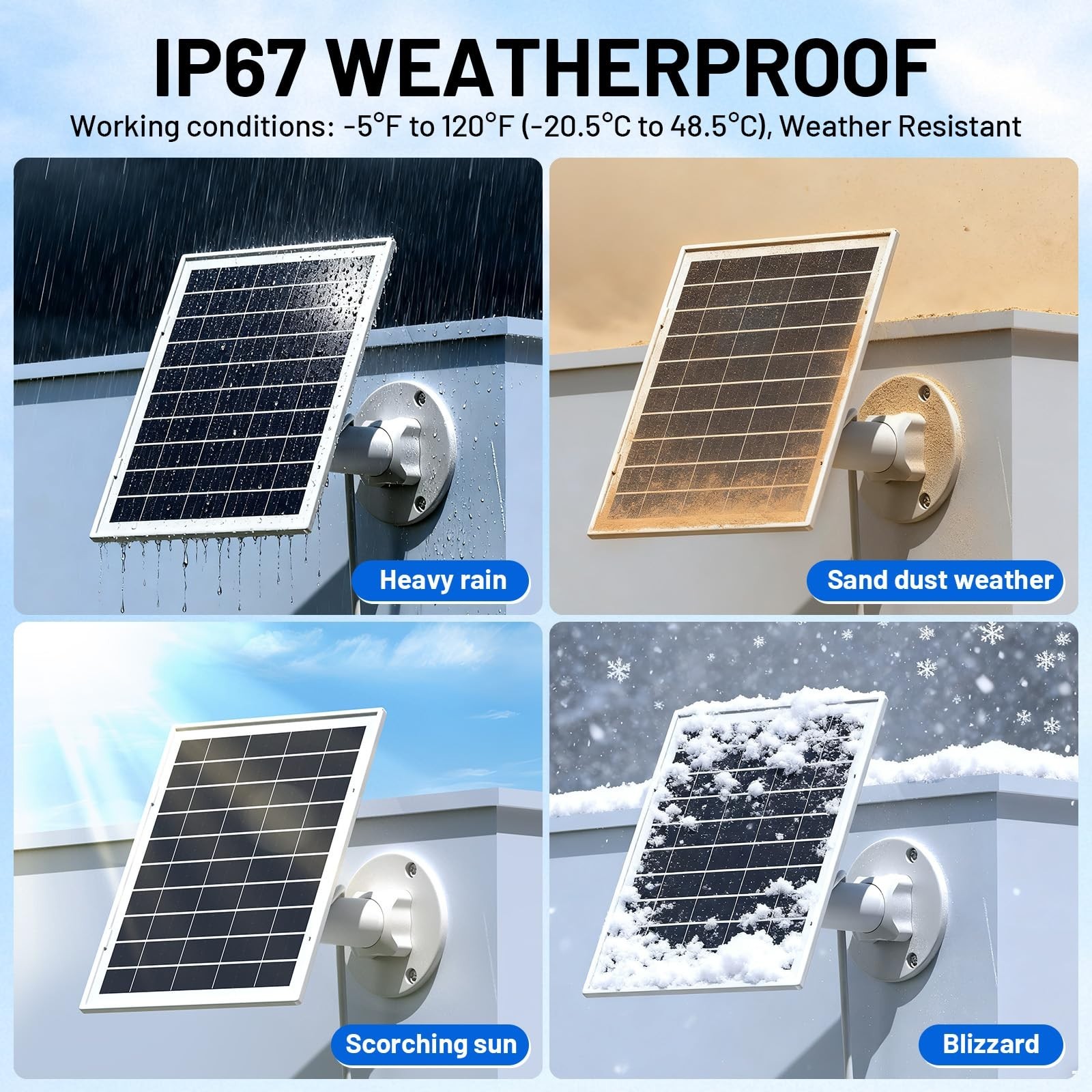 7W Solar Panel Charger for Ring Cameras, Waterproof 10FT USB-C Cable, 3-Pack
