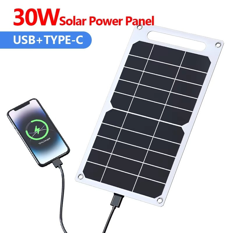30W Portable Solar Panel USB Type C Waterproof Charger for Camping Hiking Travel