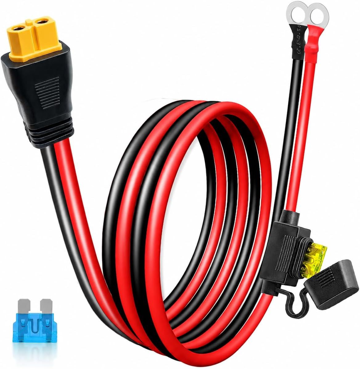 XT60 to O Ring Terminal Cable, 10AWG XT60 Connector Cable with Inline Fuse 15A/2