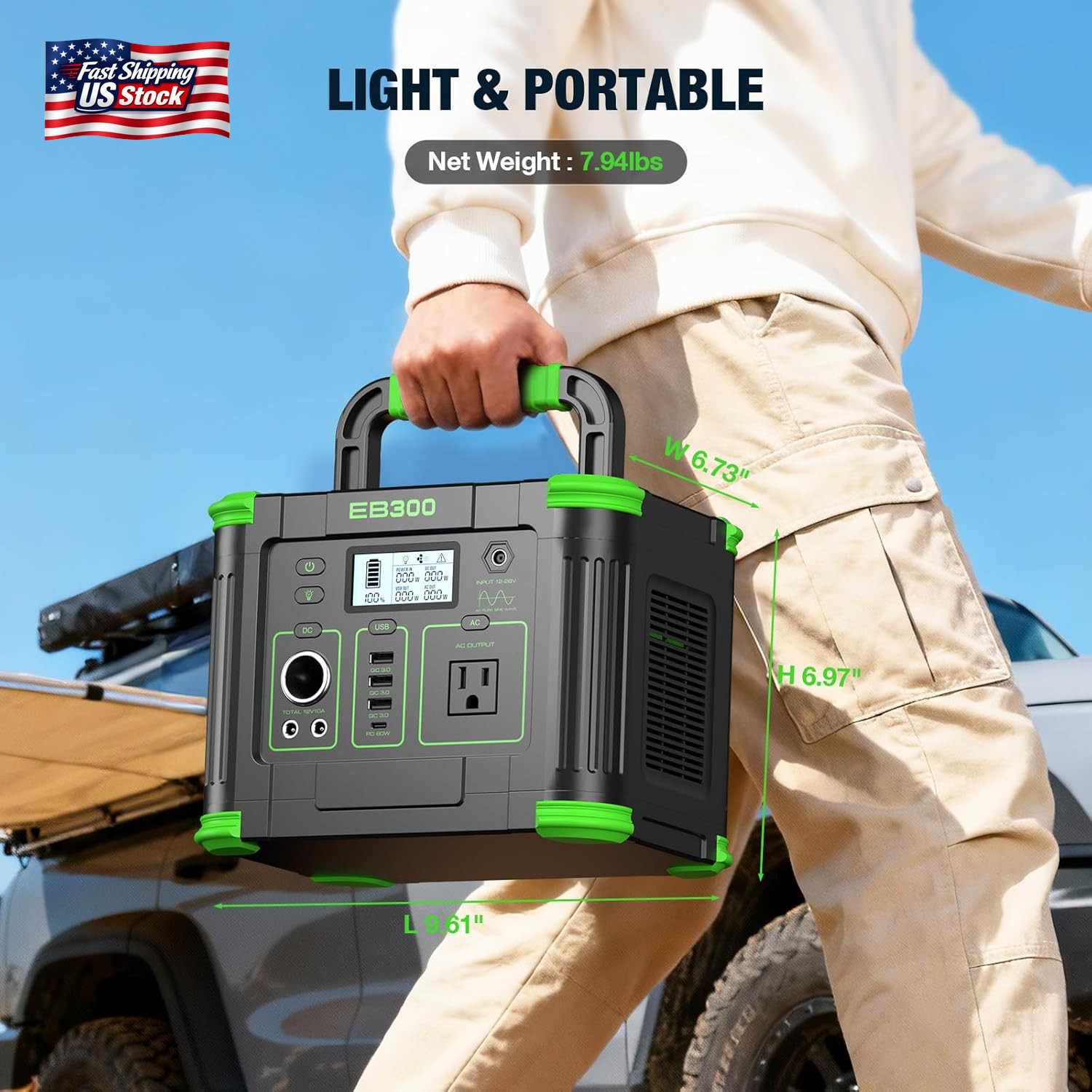 Portable Power Station 330W, GRECELL 288.6Wh Solar Generator with 60W USB-C PD O