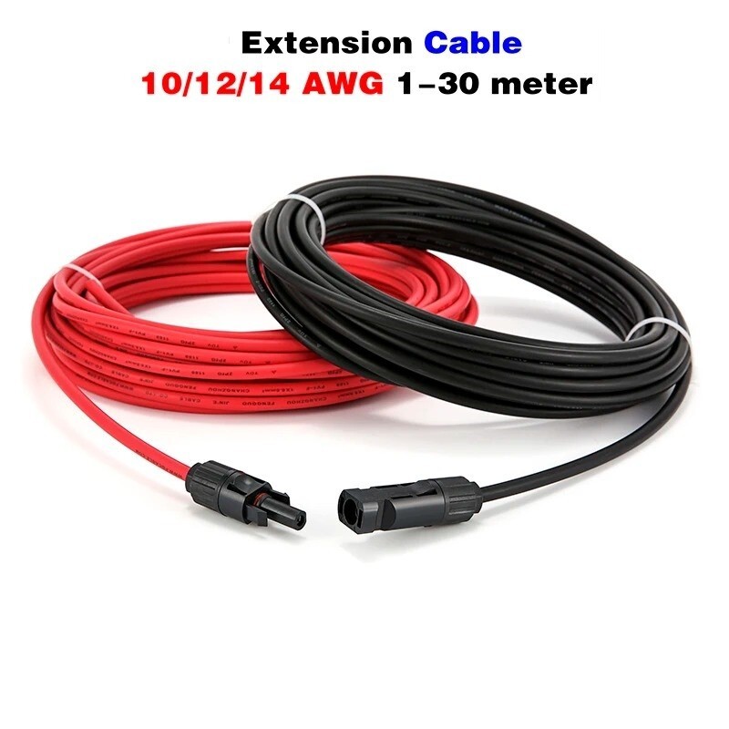1 Pair PV Cable 2.5/4/6mm² 10-14AWG Black Red Wire with Connector Ends For Solar