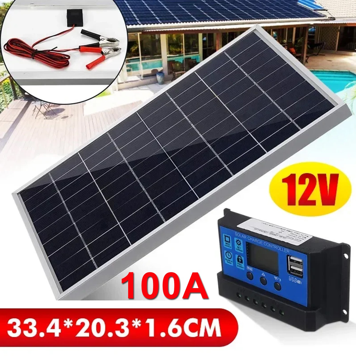 10W Solar Panel 12V Solar Battery Trickle Charger 100A W/ Controller Maintainer
