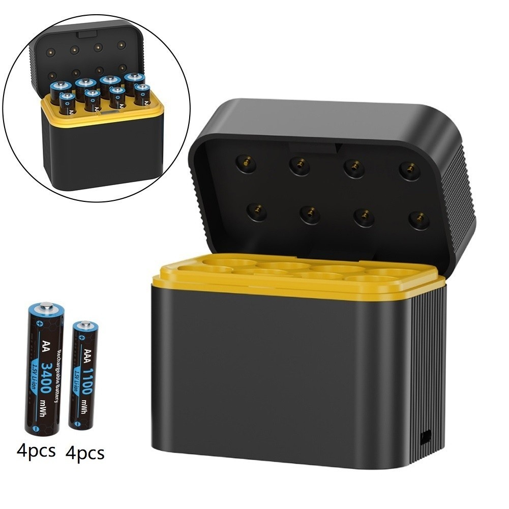 Eight Slot Lithium Battery Charger with LED Indicator and Modern Type C Port