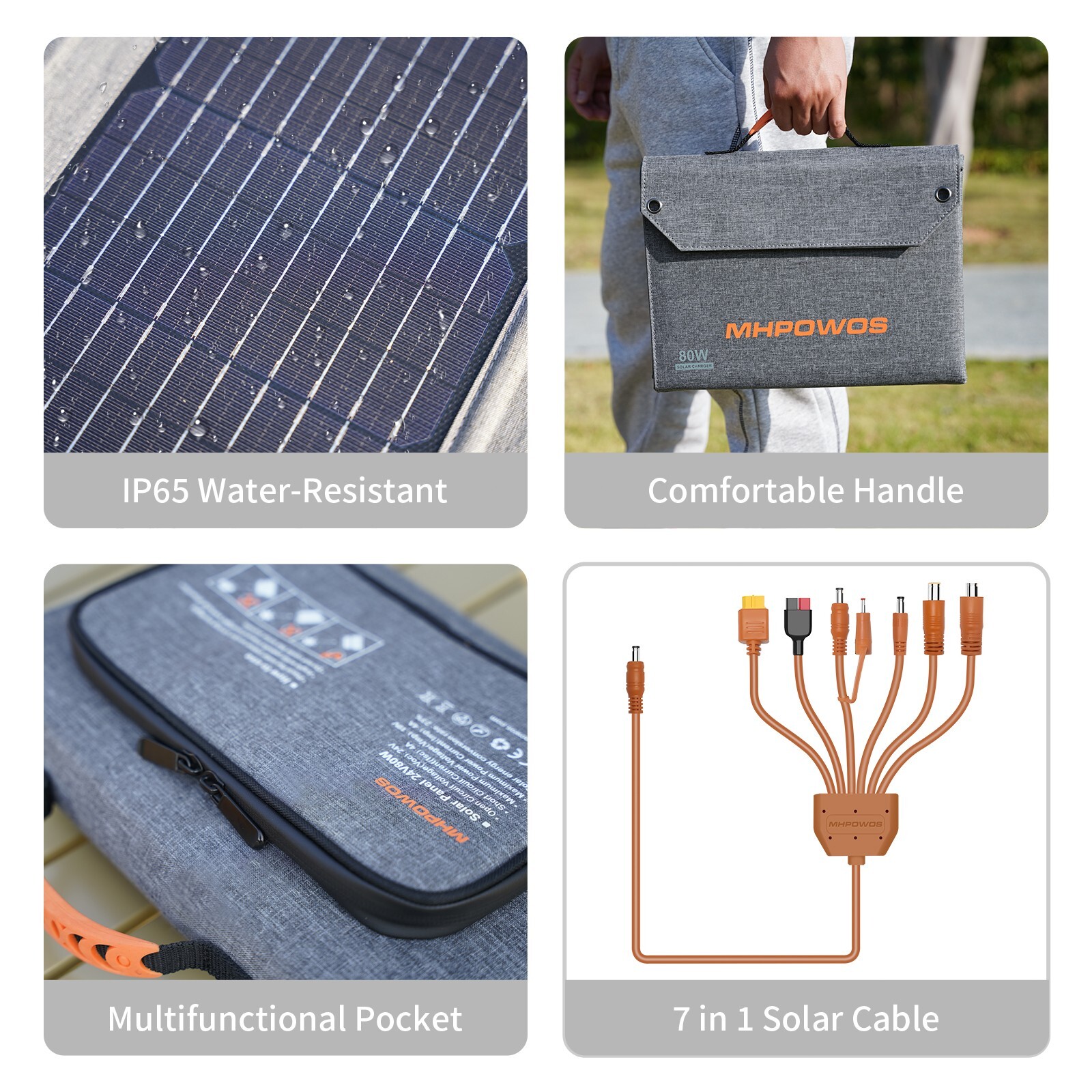 80W Portable Solar Panel Foldable Monocrystalline Solar Panel Charger Camping RV