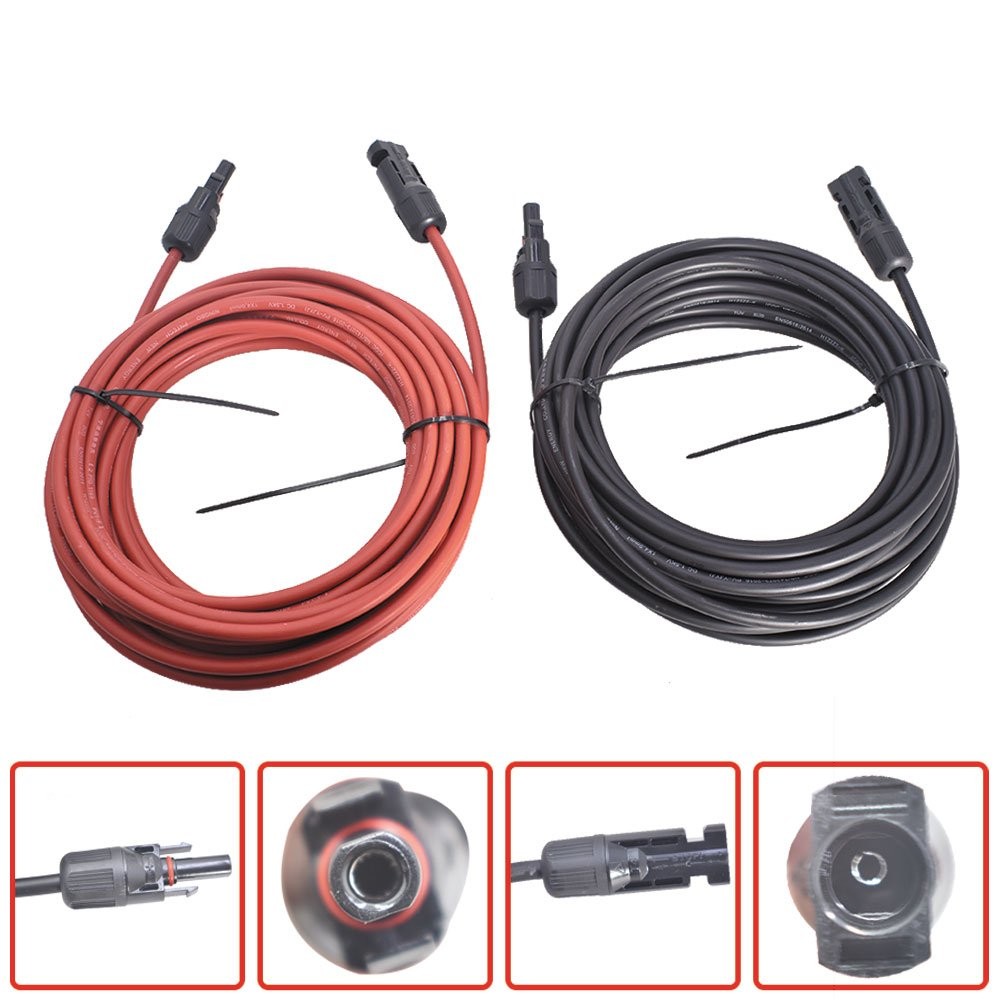 10AWG Black + Red 30Feet Solar Panel Extension Cable Wire Connector 1 Pair