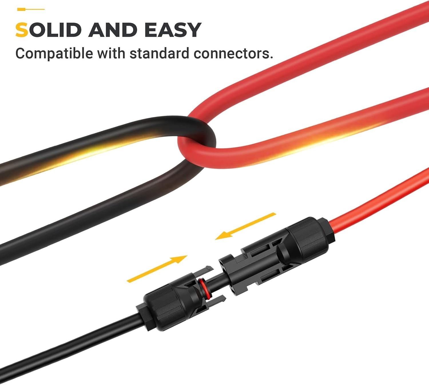 20 Feet 10AWG Water-Resistant Solar Cable with Extra Connectors – Certified