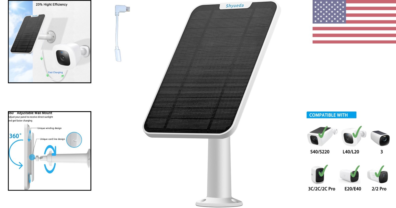 Durable Solar Panel for Eufycam Models – Includes Micro USB Adapter
