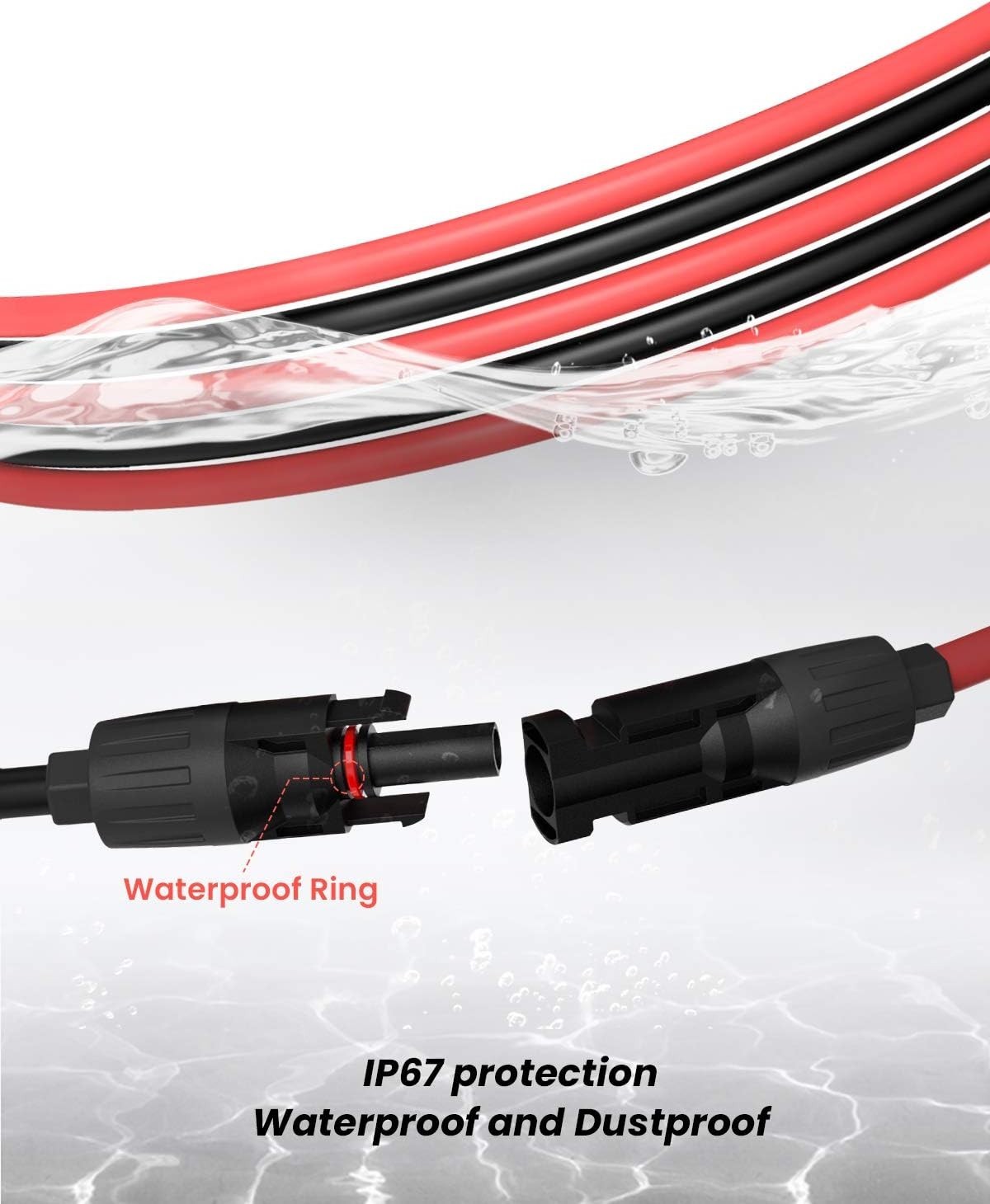 50FT 10AWG Solar Panel Extension Cable – Copper with Adaptive Connectors