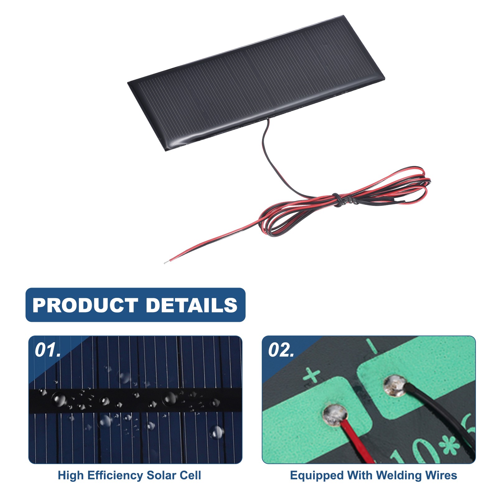 2Pcs 5V 0.6W 100mA Mini Solar Panels with Cable, 120 x 45mm