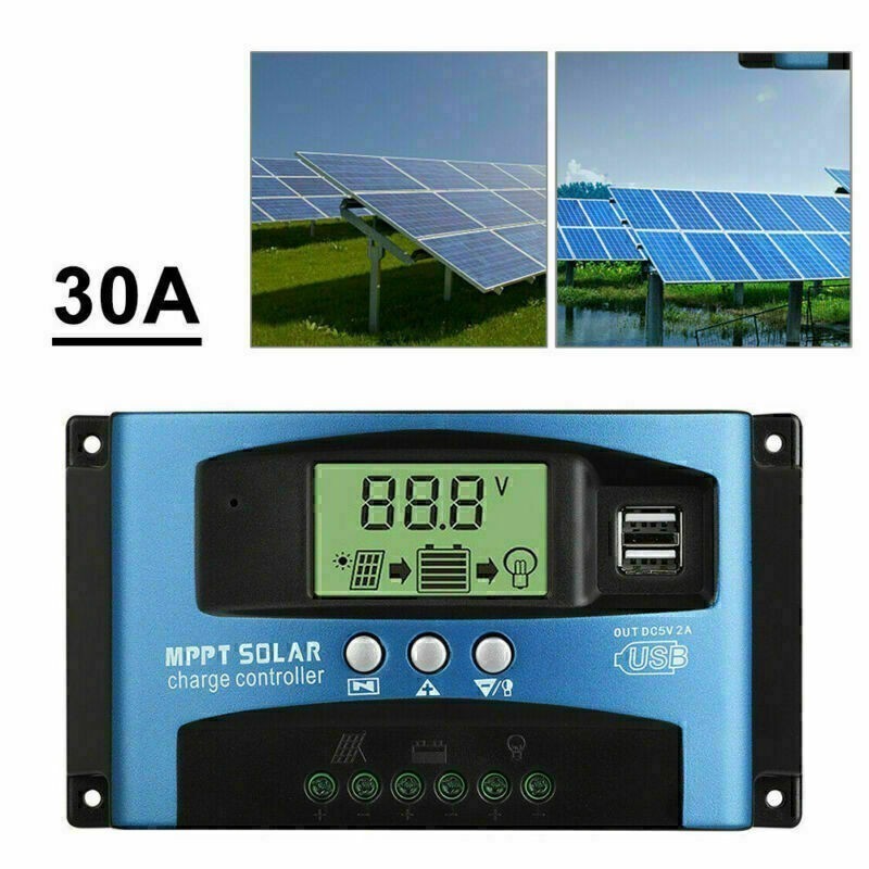 30A-100A MPPT 12V/24V Solar Panel Regulator Charge Controller Battery Dual USB