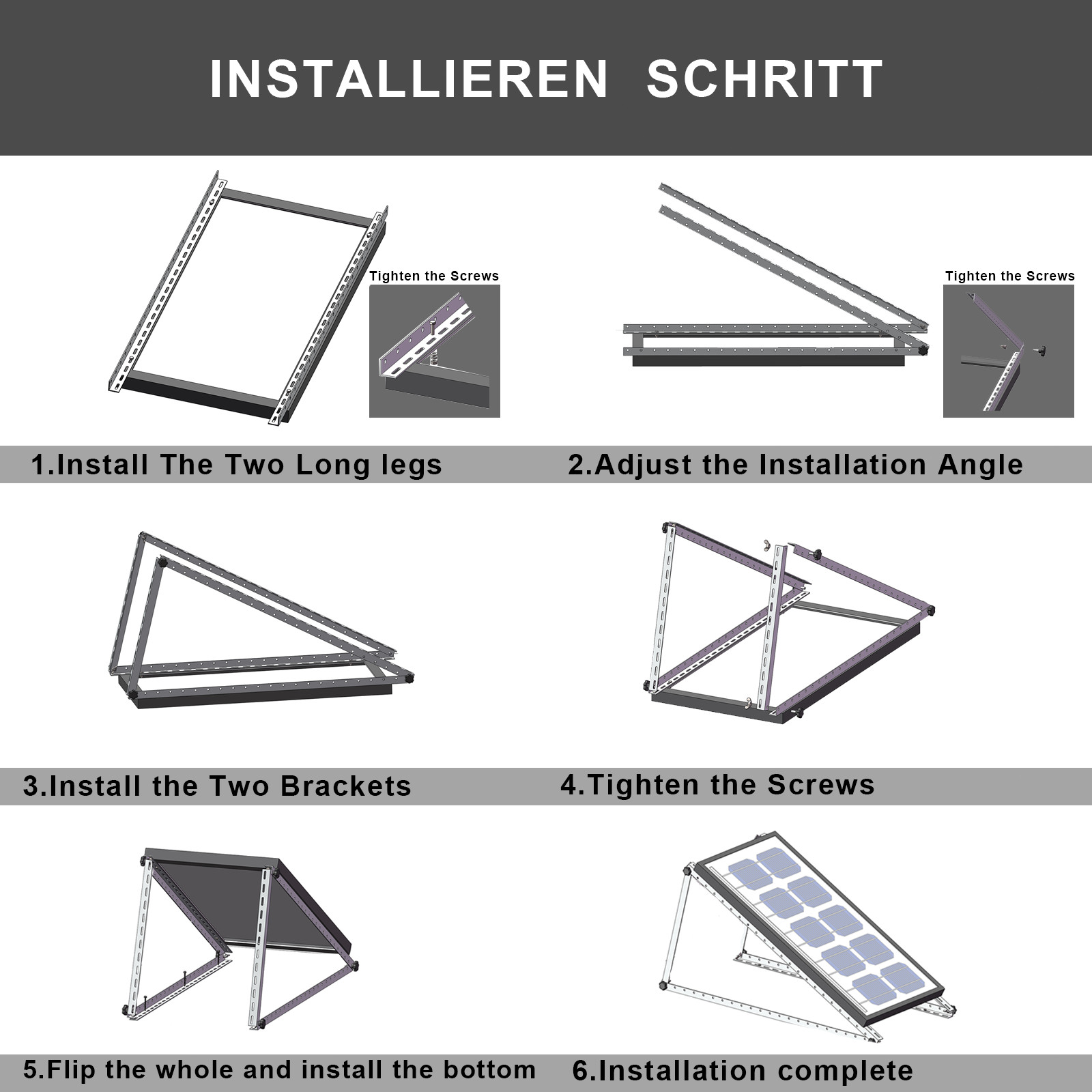 45in Adjustable Solar Panel Mounting Bracket Kit Ground Multifunction