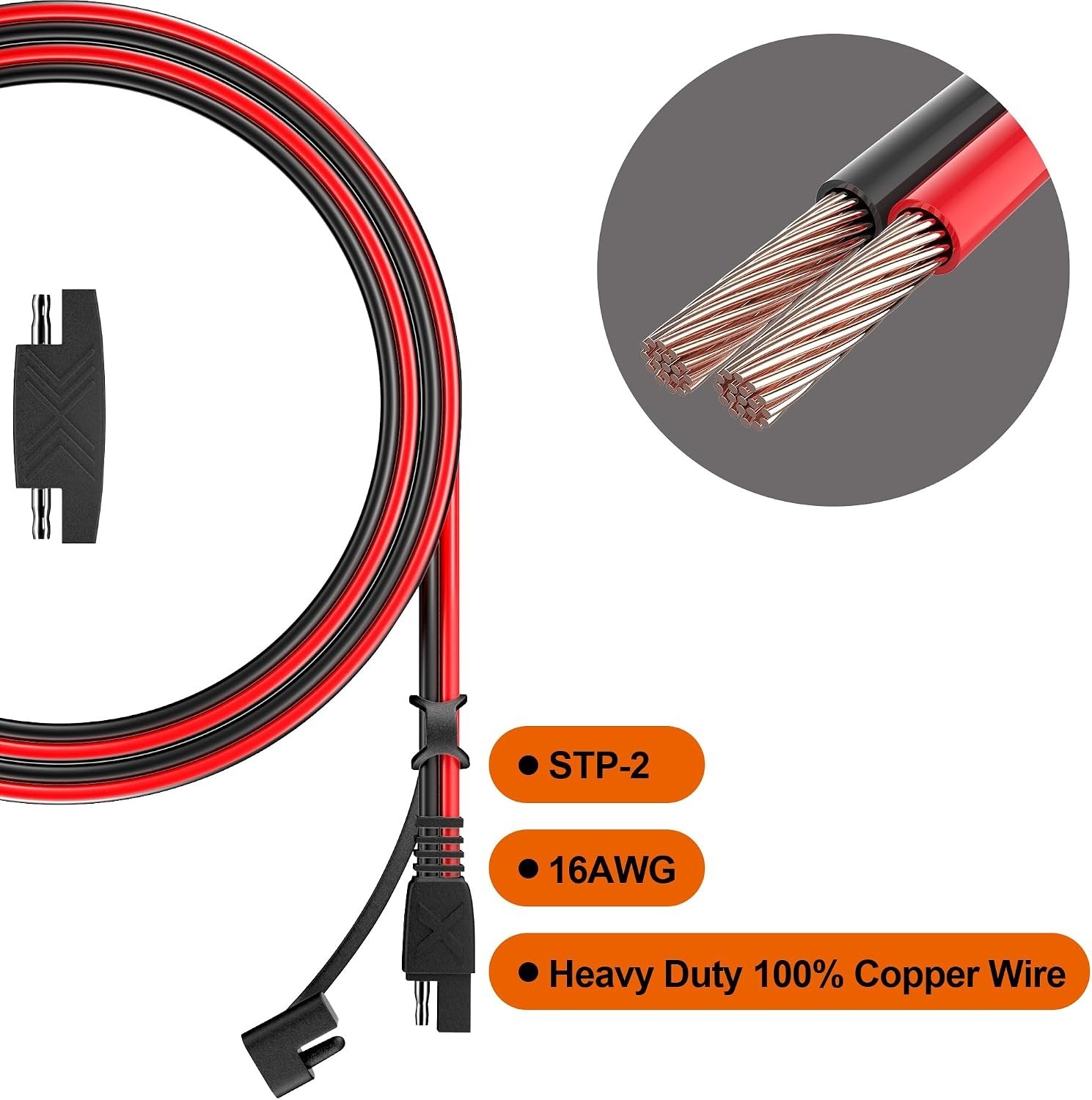 Heavy Duty 3FT SAE Male-to-Male Cable for Safe Solar & Automotive Connections