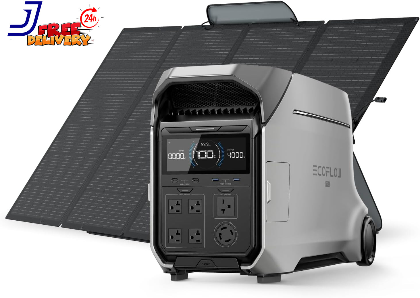 Power Station 4096Wh DELTA Pro 3 with 400W Portable Solar Panel 120/240V 4000W