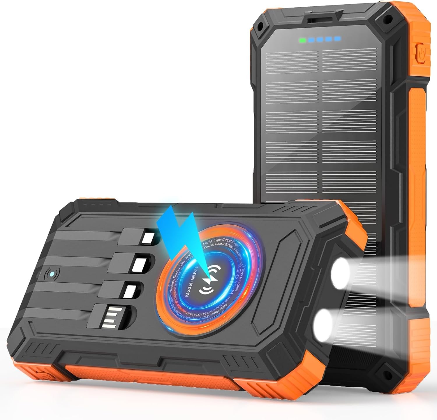 49800mAh Solar Power Bank, 22.5W Fast Wireless Portable Charger