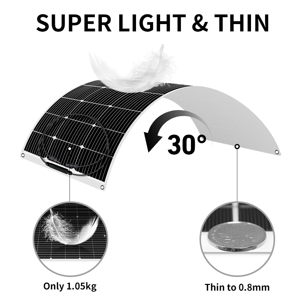 Dokio 100w 200w Monocrystalline flexible Solar Panel Kit for RV/Camper/Boat/Home