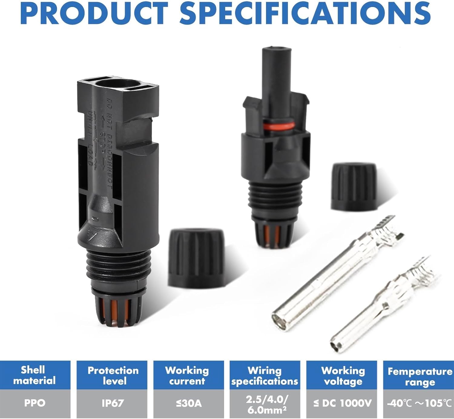 16 PCS Solar Panel Connectors Male/Female IP67 Waterproof 1000V 30A Solar