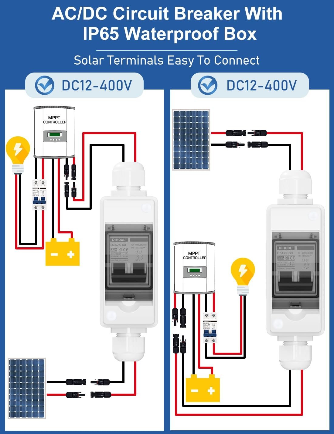 Interruptor de desconexión para paneles solares, disyuntor CC no polarizado, 30