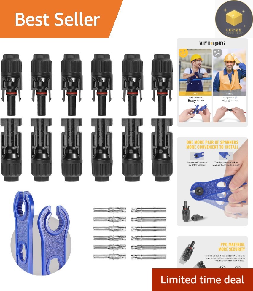 Reliable 12 Pcs 10AWG Solar Connectors Set – 6 Male/Female Pairs for Outdoor Use