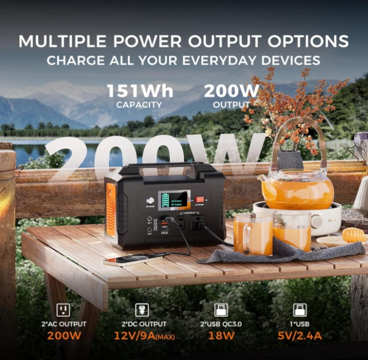 Estación de Energía Portátil 40800mAh, 200W, AC, USB y Solar Camping, Nuevo